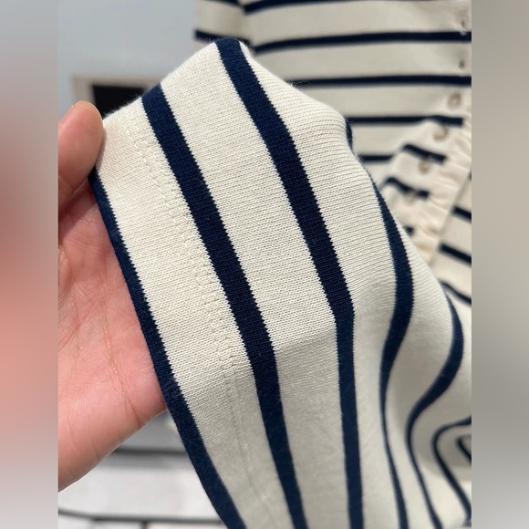 Sezane Gael Mariniere Striped Long Sleeve Top with Ruffles - Picture 8 of 12